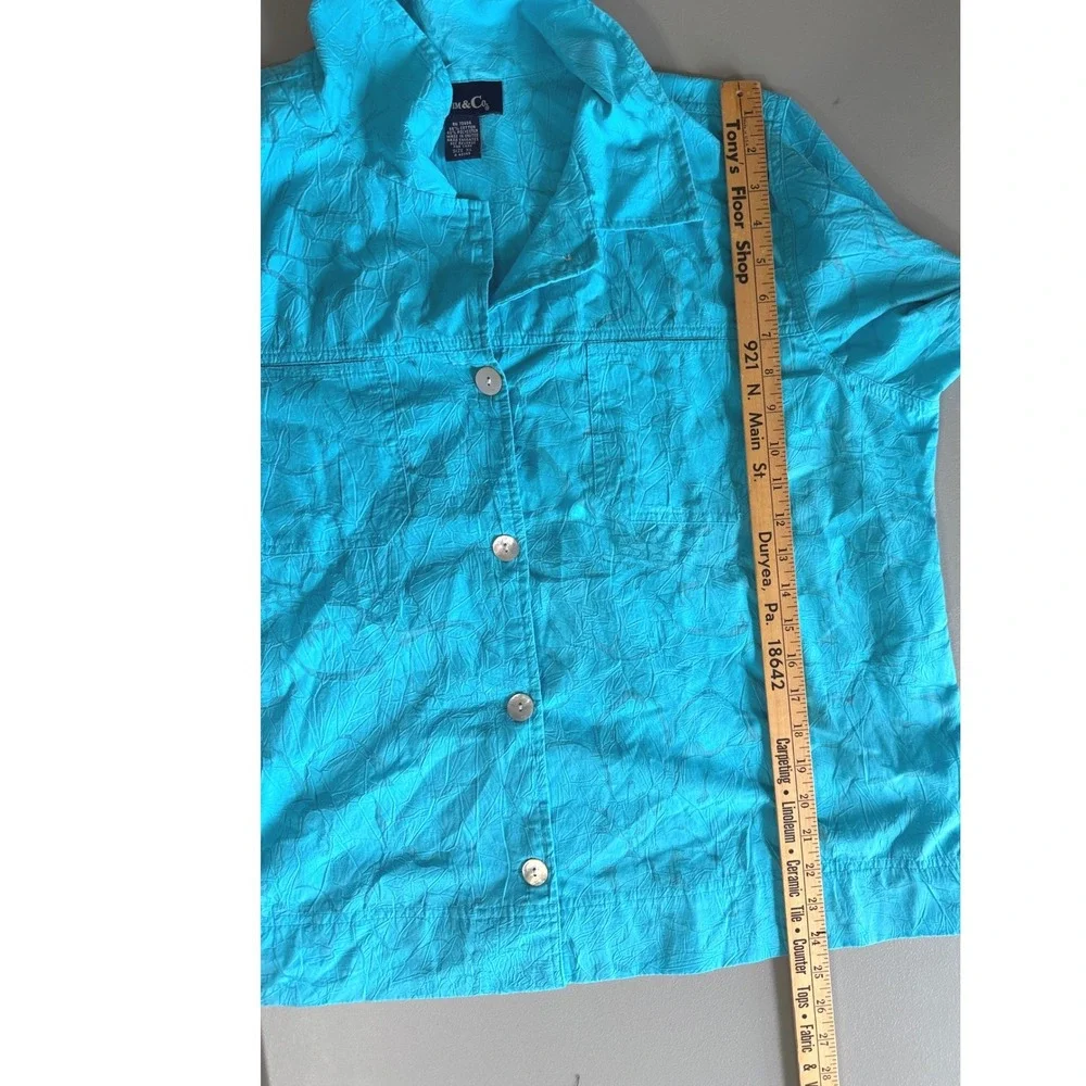 Denim Co Turquoise Burnout‎ Floral Button Front Shacket XL Shirt Vintage Coastal